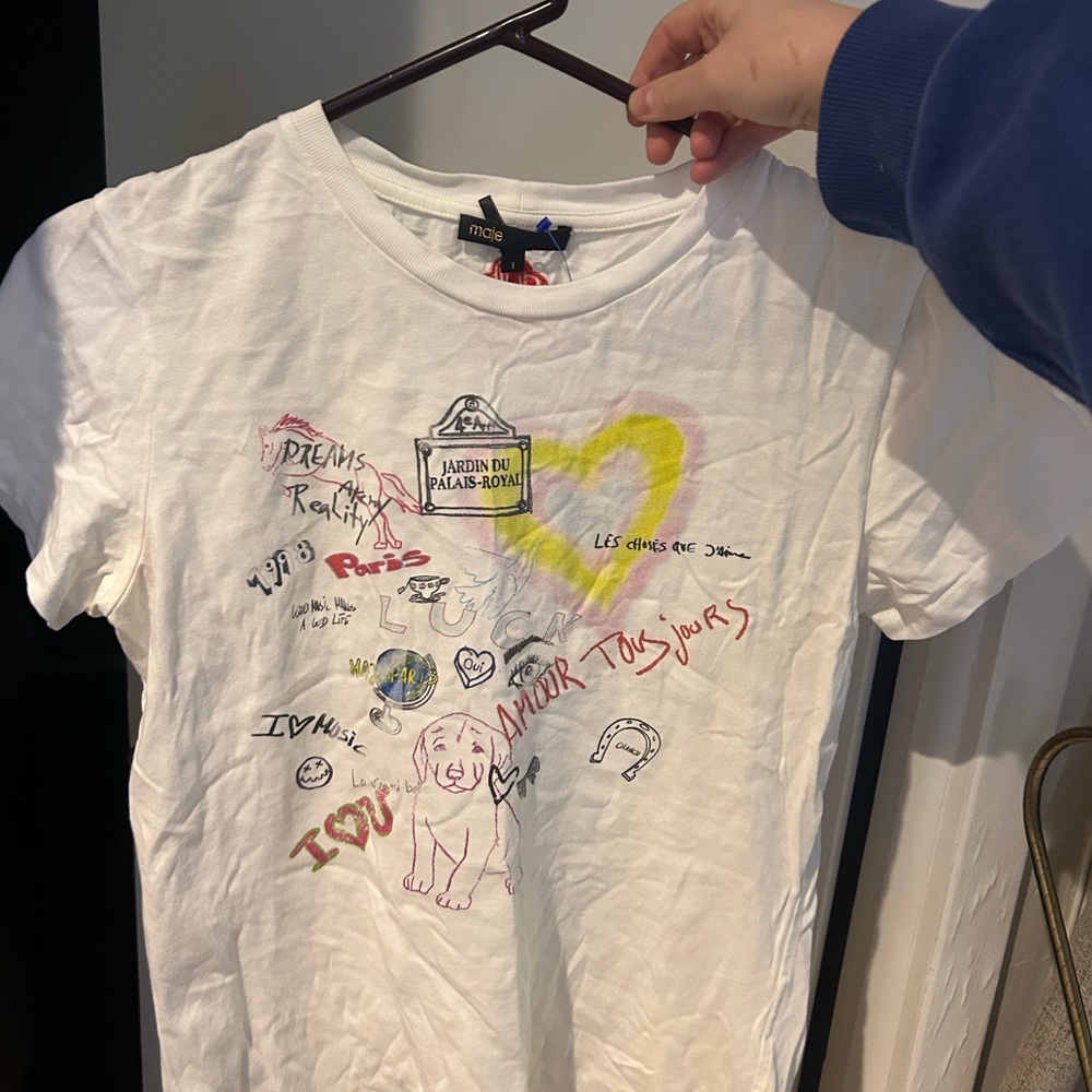 Maje White Tee with Colorful Graphic